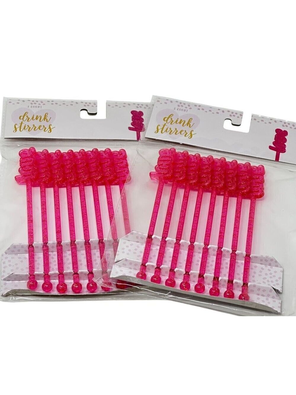 Hot Pink Love Glitter Drink Stirrers Swizzlers 2 Packs Valentine Bar Cart Decor